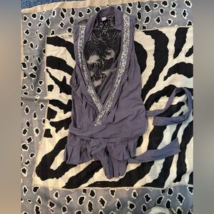 Free People Purple Embellished Wrap Top